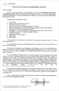 Alternergy Holdings Corp. to hold Annual Stockholders’ Meeting on Dec. 10 via Zoom