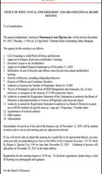 Montemaria Asia Pilgrims, Inc. to hold Annual Stockholders’ and Organizational Board Meeting on Dec. 5