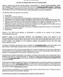 Villar Land Holdings Corp. to hold virtual Annual Stockholders’ Meeting on Dec. 29